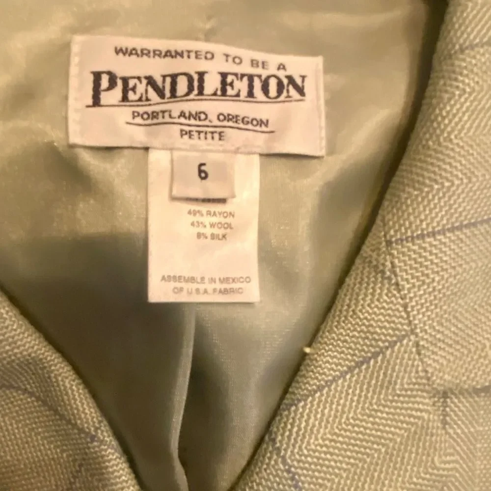 PENDLETON Retro Matching Wool Silk Set Blazer & Skirt Green Plaid 6-8 VINTAGE